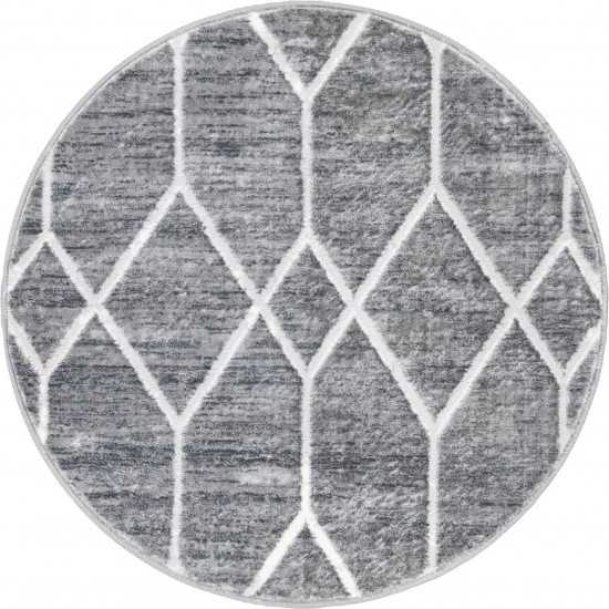 Rug Unique Loom Matrix Trellis Dark Gray Round 3' 3 x 3' 3