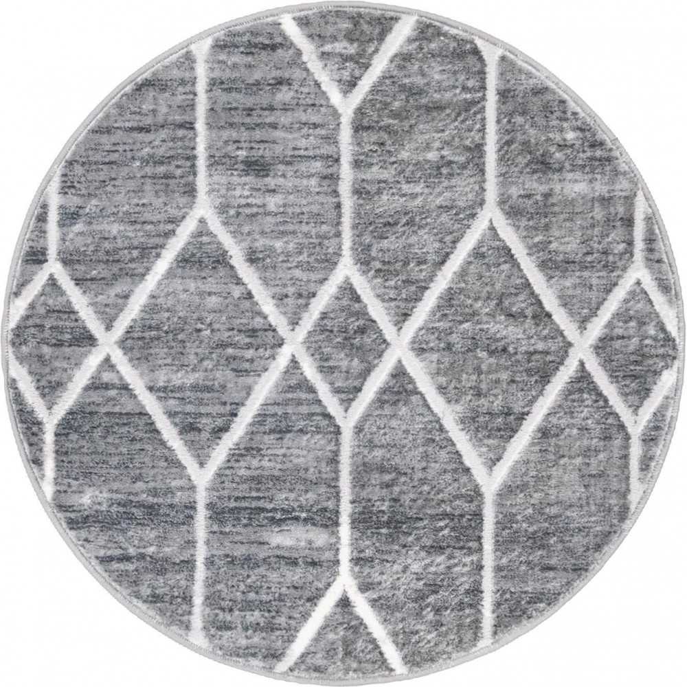 Rug Unique Loom Matrix Trellis Dark Gray Round 3' 3 x 3' 3