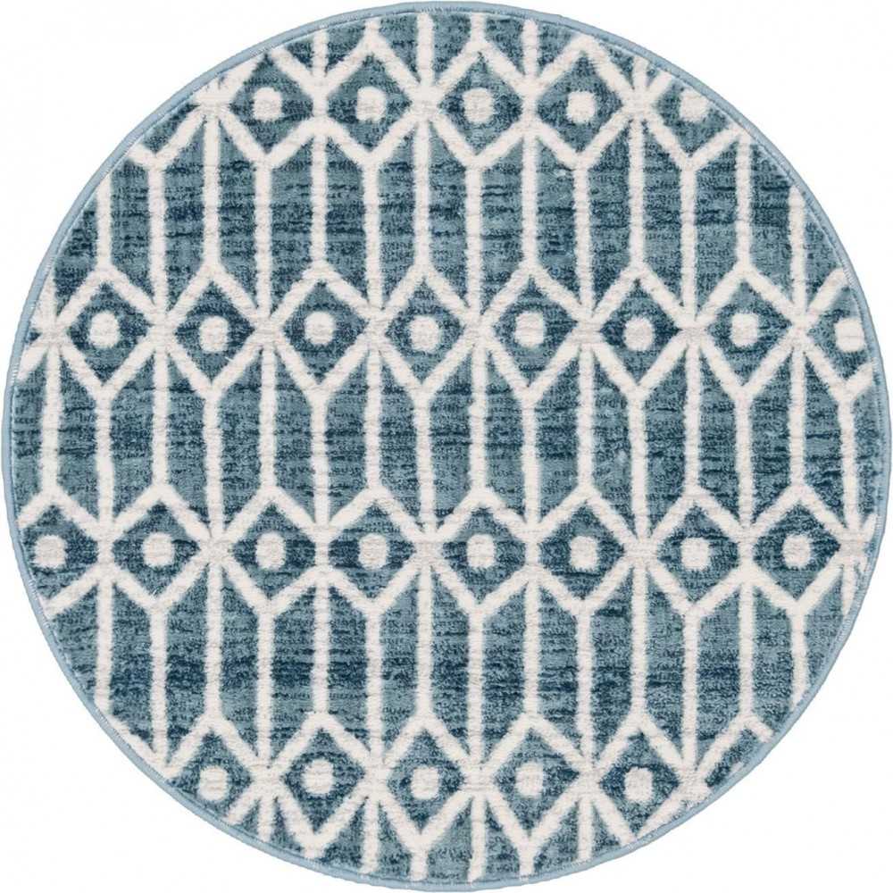 Rug Unique Loom Matrix Trellis Blue Round 3' 3 x 3' 3