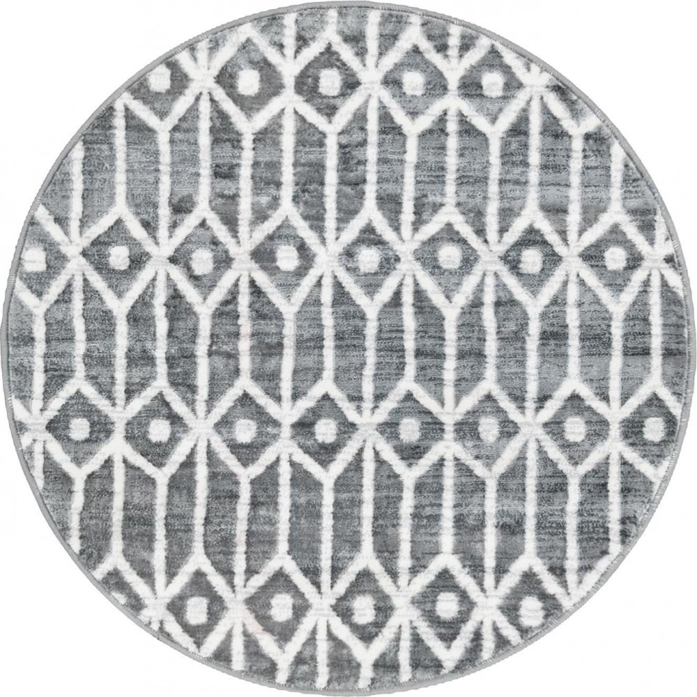 Rug Unique Loom Matrix Trellis Gray Round 3' 3 x 3' 3