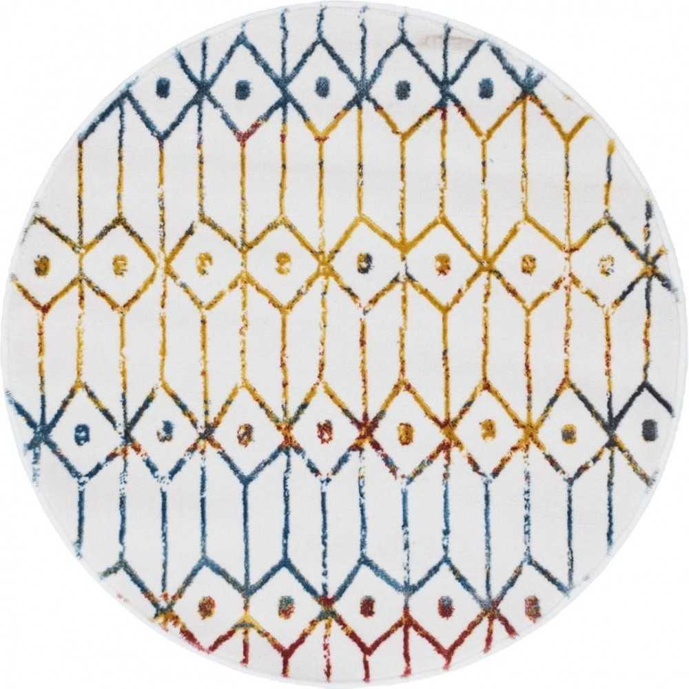 Rug Unique Loom Matrix Trellis Ivory/Blue Round 3' 3 x 3' 3