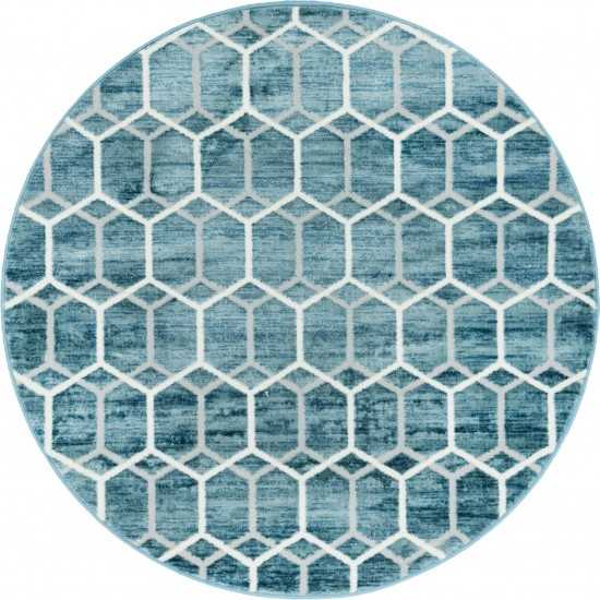 Rug Unique Loom Matrix Trellis Blue Round 5' 0 x 5' 0