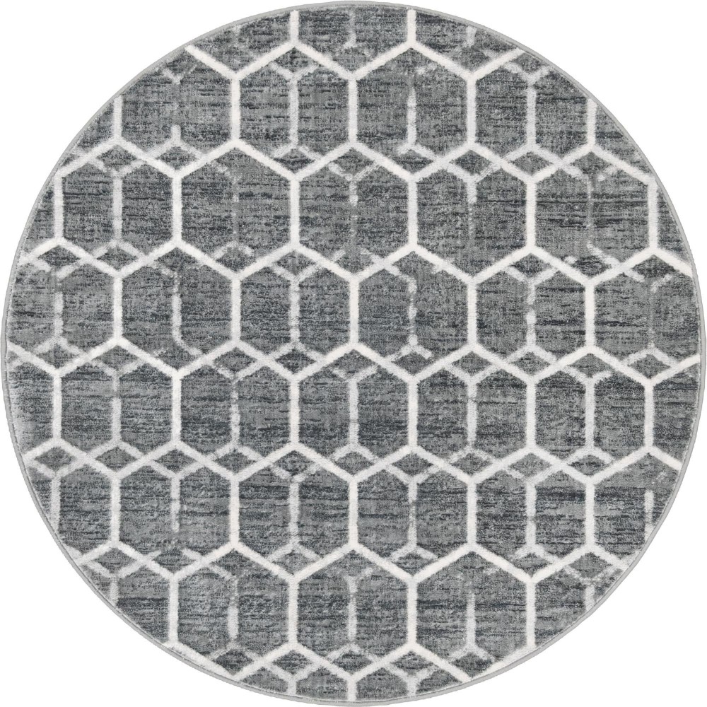 Rug Unique Loom Matrix Trellis Gray Round 5' 0 x 5' 0