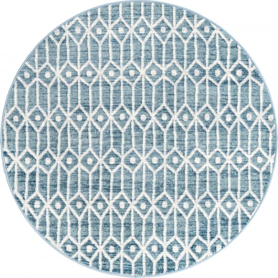 Rug Unique Loom Matrix Trellis Blue Round 5' 0 x 5' 0