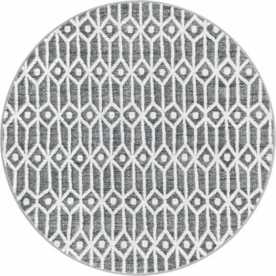 Rug Unique Loom Matrix Trellis Gray Round 5' 0 x 5' 0