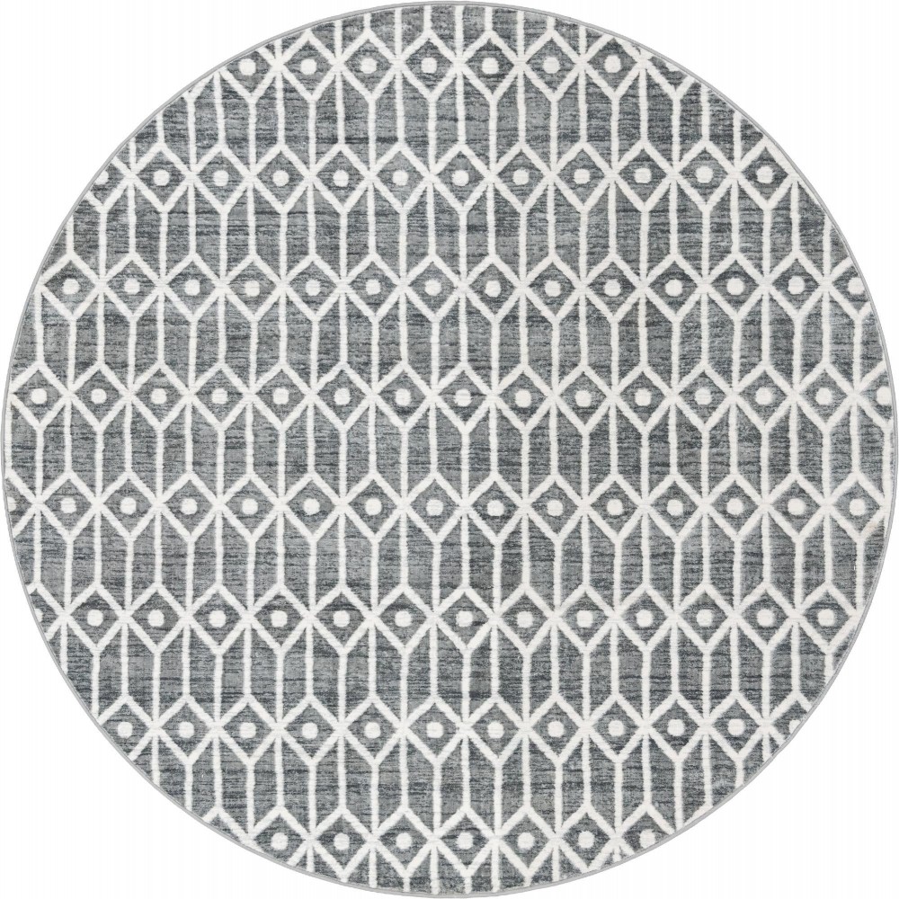 Rug Unique Loom Matrix Trellis Gray Round 8' 0 x 8' 0