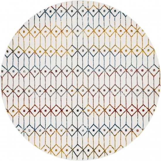 Rug Unique Loom Matrix Trellis Ivory/Blue Round 8' 0 x 8' 0