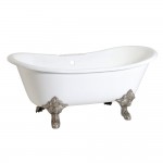 Aqua Eden 67-Inch Cast Iron Double Slipper Clawfoot Tub with 7-Inch Faucet Drillings, White/Brushed Nickel