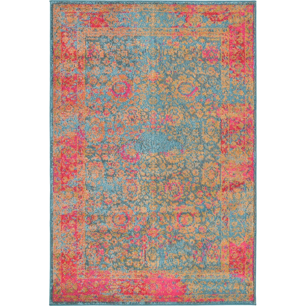 Rug Unique Loom Medici Blue Rectangular 4' 0 x 6' 0