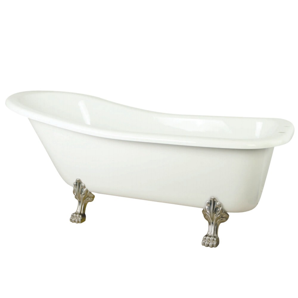 Aqua Eden 67-Inch Acrylic Single Slipper Clawfoot Tub with 7-Inch Faucet Drillings, White/Brushed Nickel
