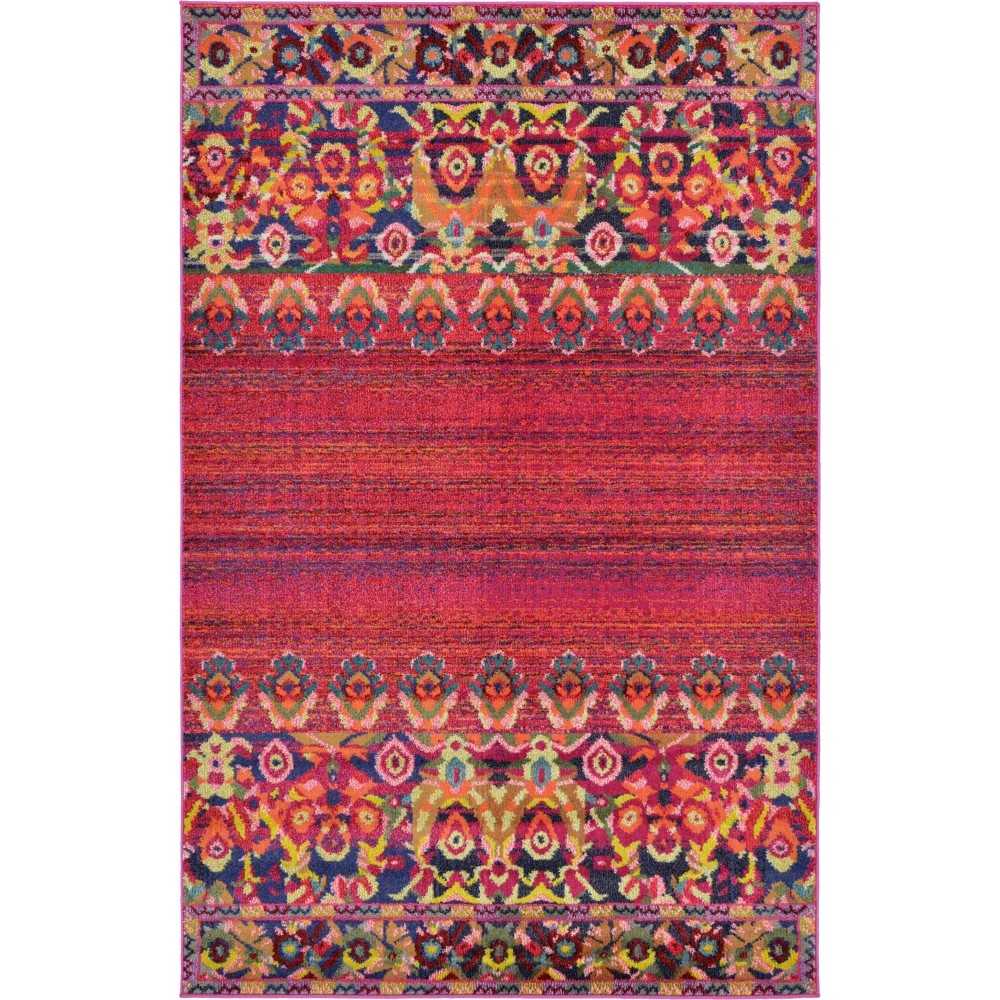 Rug Unique Loom Medici Fuchsia Rectangular 5' 0 x 8' 0