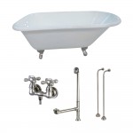 Aqua Eden 54-Inch Cast Iron Roll Top Clawfoot Tub Combo with Faucet and Supply Lines, White/Brushed Nickel