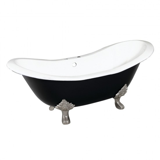 Aqua Eden 72-Inch Cast Iron Double Slipper Clawfoot Tub with 7-Inch Faucet Drillings, Black/White/Brushed Nickel