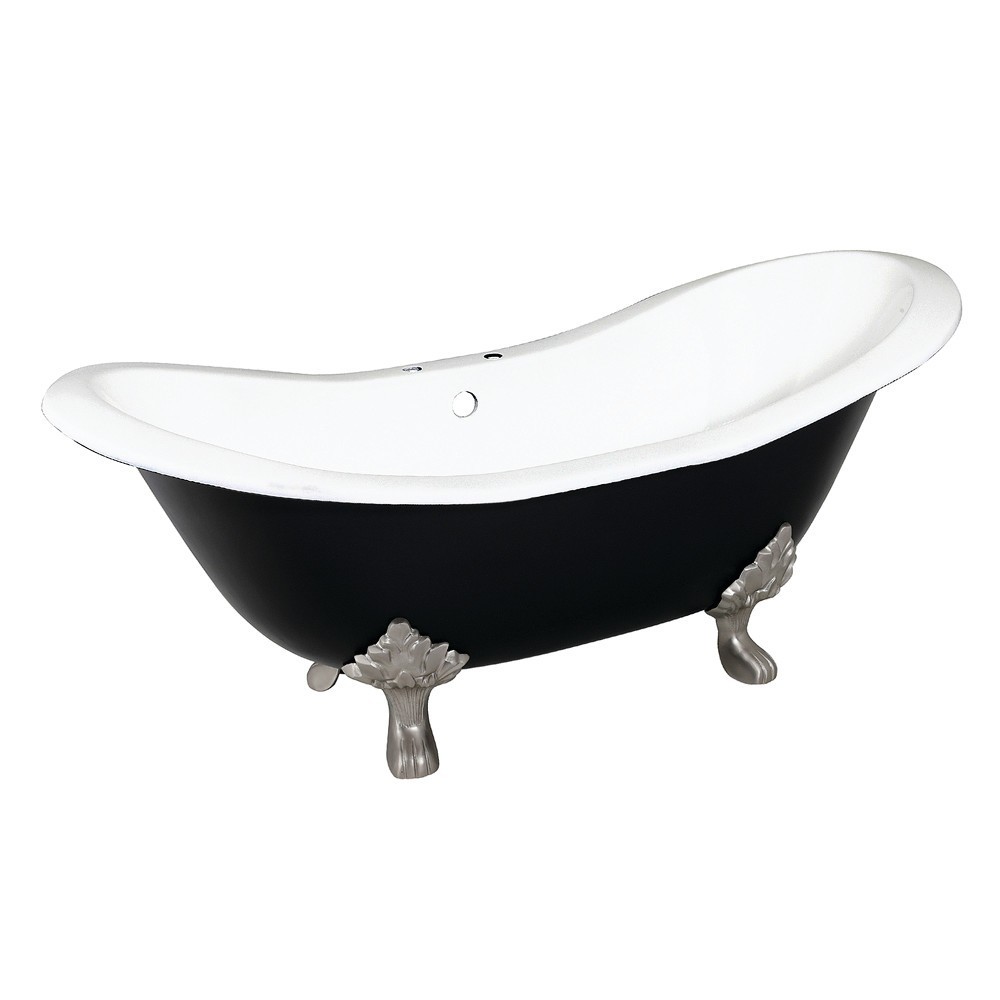 Aqua Eden 72-Inch Cast Iron Double Slipper Clawfoot Tub with 7-Inch Faucet Drillings, Black/White/Brushed Nickel