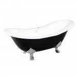 Aqua Eden 72-Inch Cast Iron Double Slipper Clawfoot Tub with 7-Inch Faucet Drillings, Black/White/Polished Chrome