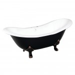 Aqua Eden 72-Inch Cast Iron Double Slipper Clawfoot Tub with 7-Inch Faucet Drillings, Black/White/Oil Rubbed Bronze