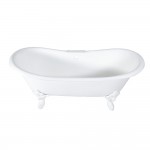 Aqua Eden 72-Inch Cast Iron Double Slipper Clawfoot Tub with 7-Inch Faucet Drillings, White