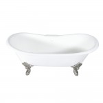 Aqua Eden 72-Inch Cast Iron Double Slipper Clawfoot Tub with 7-Inch Faucet Drillings, White/Brushed Nickel
