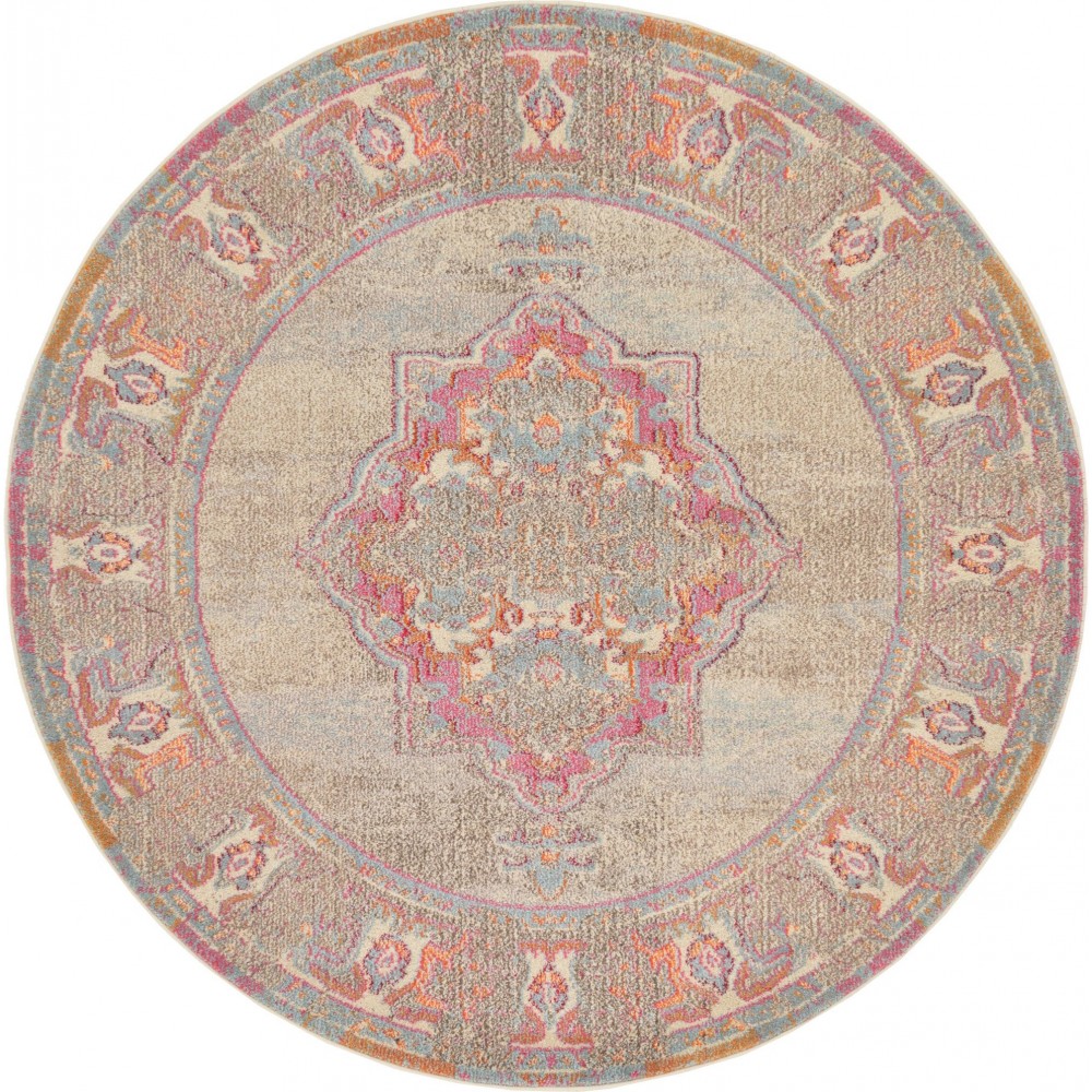 Rug Unique Loom Medici Beige Round 6' 0 x 6' 0