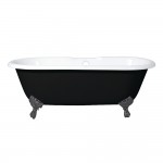 Aqua Eden 66-Inch Cast Iron Double Ended Clawfoot Tub with 7-Inch Faucet Drillings, Black/White/Oil Rubbed Bronze