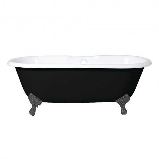 Aqua Eden 66-Inch Cast Iron Double Ended Clawfoot Tub with 7-Inch Faucet Drillings, Black/White/Oil Rubbed Bronze