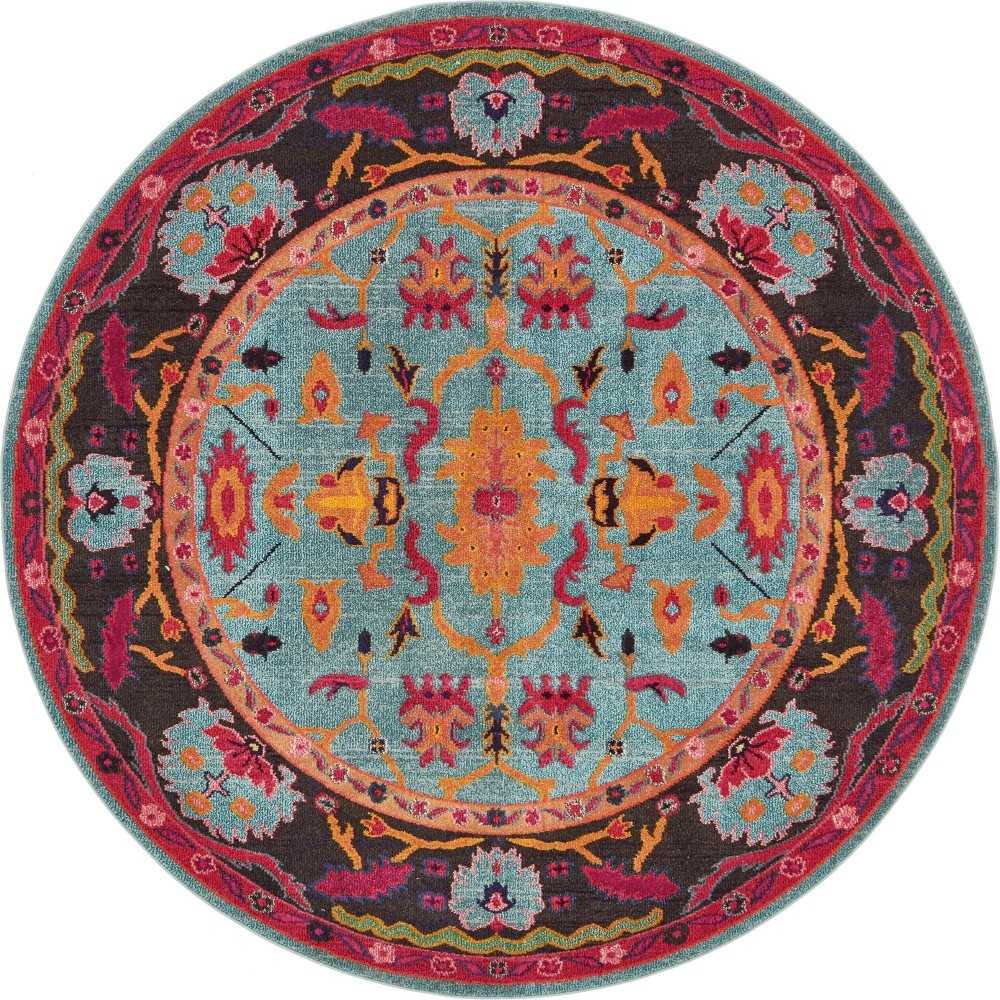 Rug Unique Loom Medici Turquoise Round 8' 0 x 8' 0