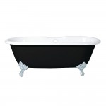 Aqua Eden 66-Inch Cast Iron Double Ended Clawfoot Tub with 7-Inch Faucet Drillings, Black/White/Polished Chrome
