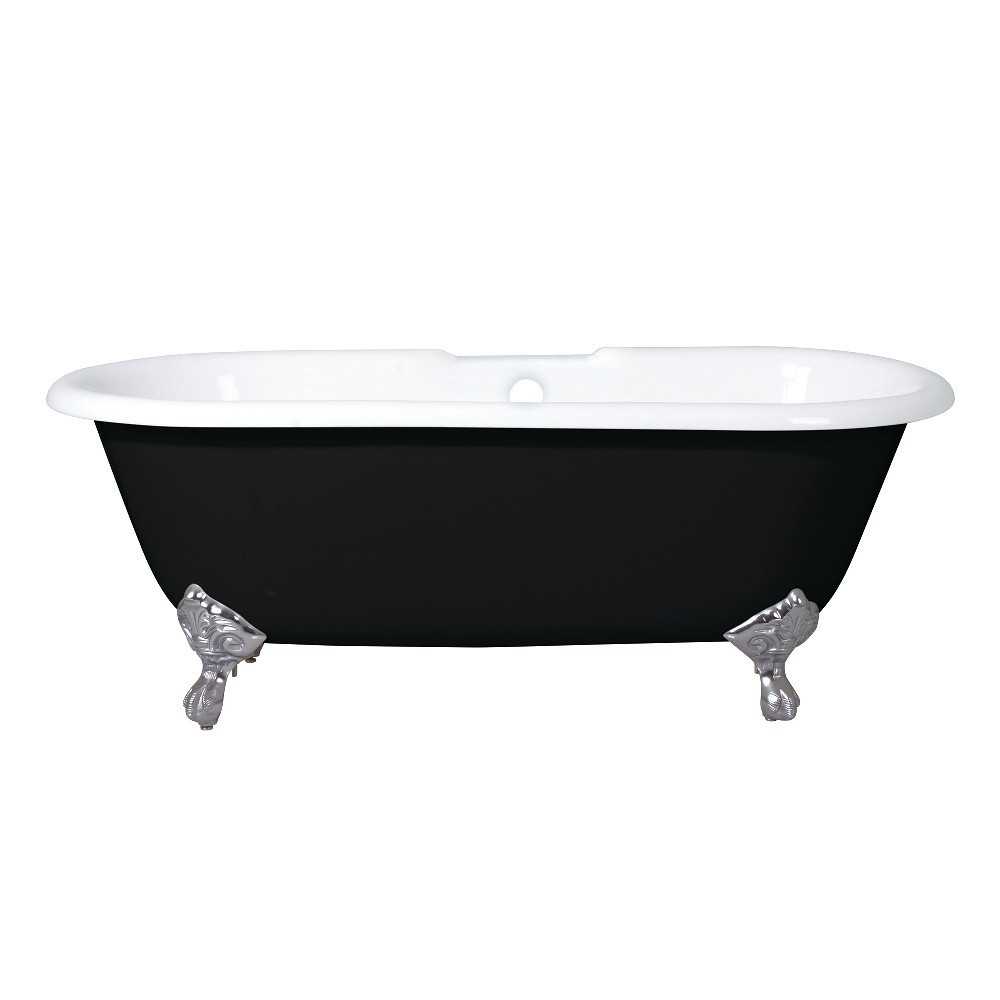 Aqua Eden 66-Inch Cast Iron Double Ended Clawfoot Tub with 7-Inch Faucet Drillings, Black/White/Brushed Nickel