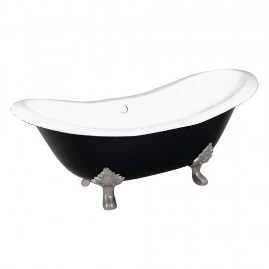 Aqua Eden 72-Inch Cast Iron Double Slipper Clawfoot Tub (No Faucet Drillings), Black/White/Brushed Nickel