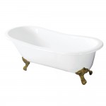 Aqua Eden 57-Inch Cast Iron Slipper Clawfoot Tub without Faucet Drillings, White/Polished Brass