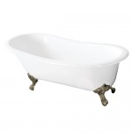 Aqua Eden 57-Inch Cast Iron Slipper Clawfoot Tub without Faucet Drillings, White/Brushed Nickel
