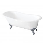 Aqua Eden 57-Inch Cast Iron Slipper Clawfoot Tub without Faucet Drillings, White/Polished Chrome