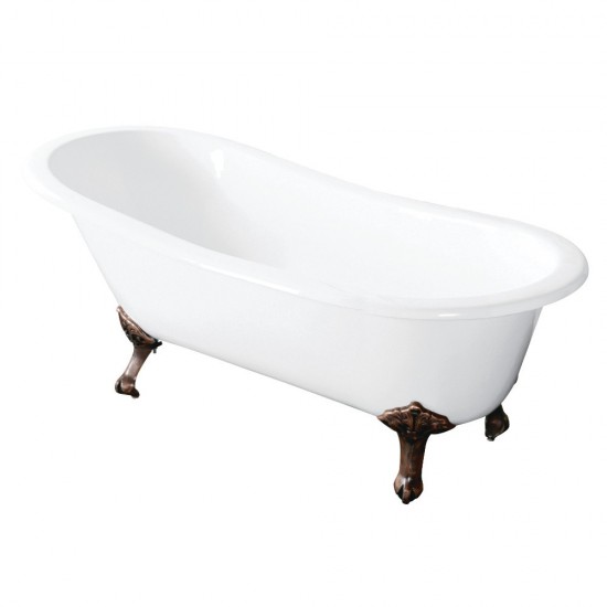 Aqua Eden 57-Inch Cast Iron Slipper Clawfoot Tub without Faucet Drillings, White/Naples Bronze