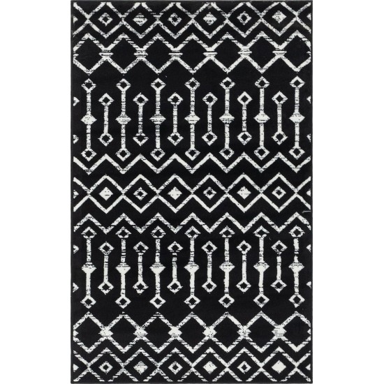 Rug Unique Loom Moroccan Trellis Black Rectangular 3' 3 x 5' 3