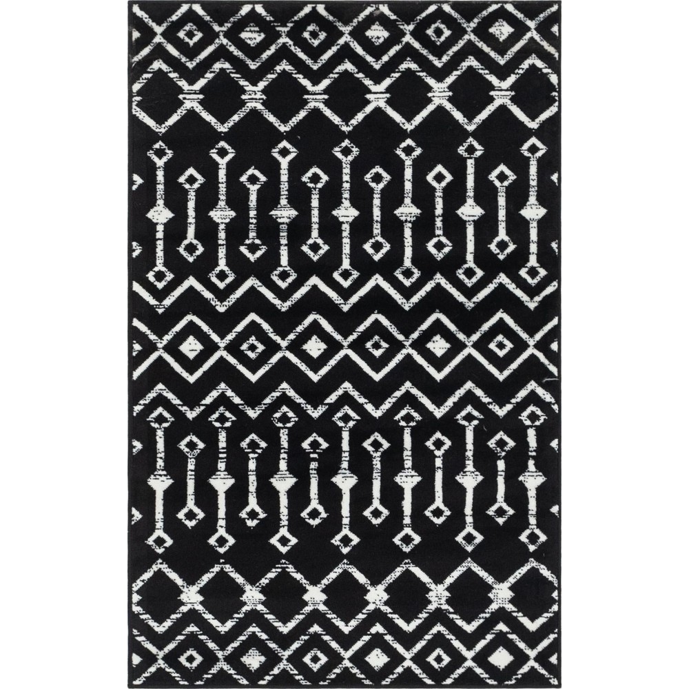 Rug Unique Loom Moroccan Trellis Black Rectangular 3' 3 x 5' 3