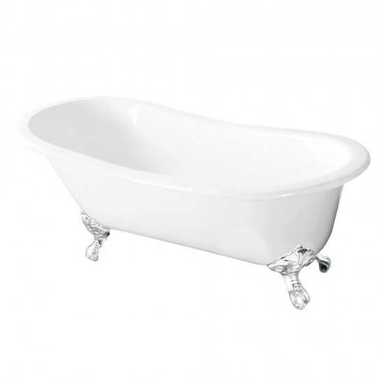 Aqua Eden 57-Inch Cast Iron Slipper Clawfoot Tub without Faucet Drillings, White