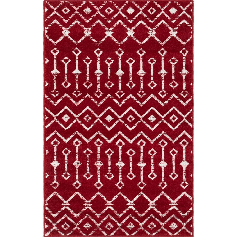 Rug Unique Loom Moroccan Trellis Red Rectangular 3' 3 x 5' 3