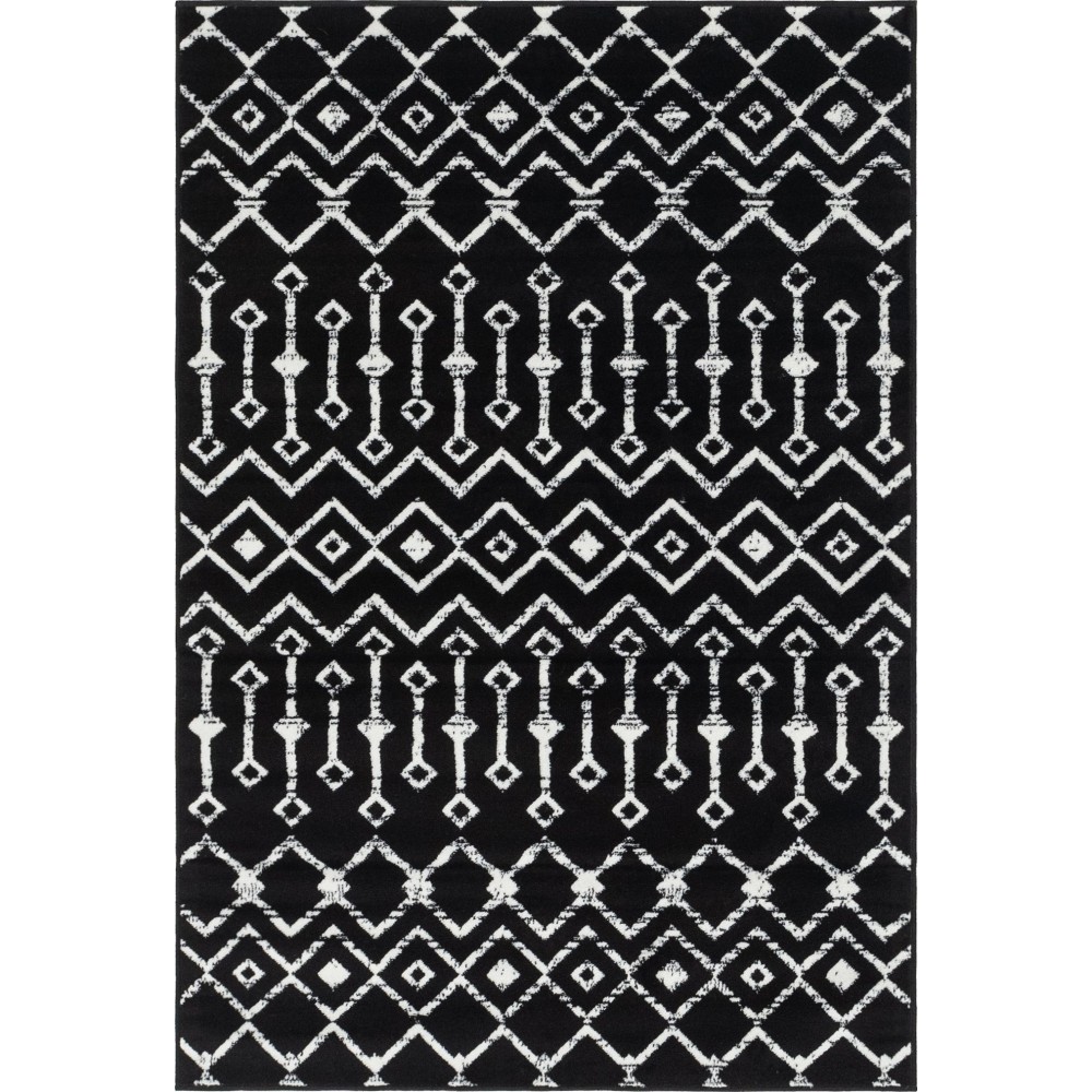 Rug Unique Loom Moroccan Trellis Black Rectangular 4' 0 x 6' 0