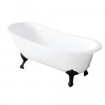 Aqua Eden 57-Inch Cast Iron Slipper Clawfoot Tub without Faucet Drillings, White/Oil Rubbed Bronze