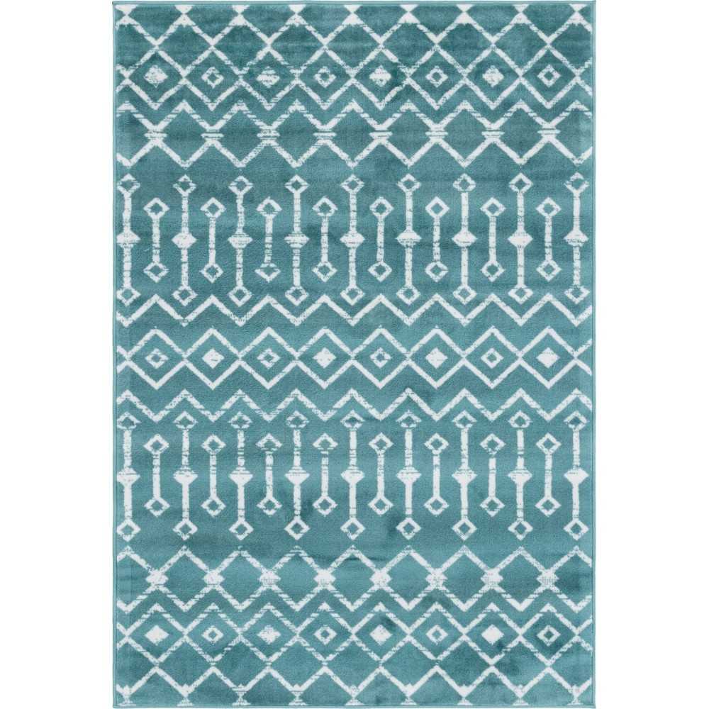 Rug Unique Loom Moroccan Trellis Teal Rectangular 4' 0 x 6' 0