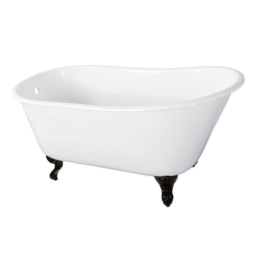 Aqua Eden 57-Inch Cast Iron Slipper Clawfoot Tub without Faucet Drillings, White/Oil Rubbed Bronze