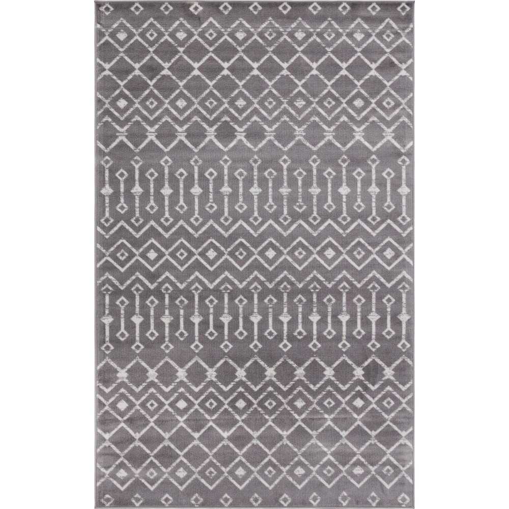 Rug Unique Loom Moroccan Trellis Light Gray Rectangular 5' 0 x 8' 0