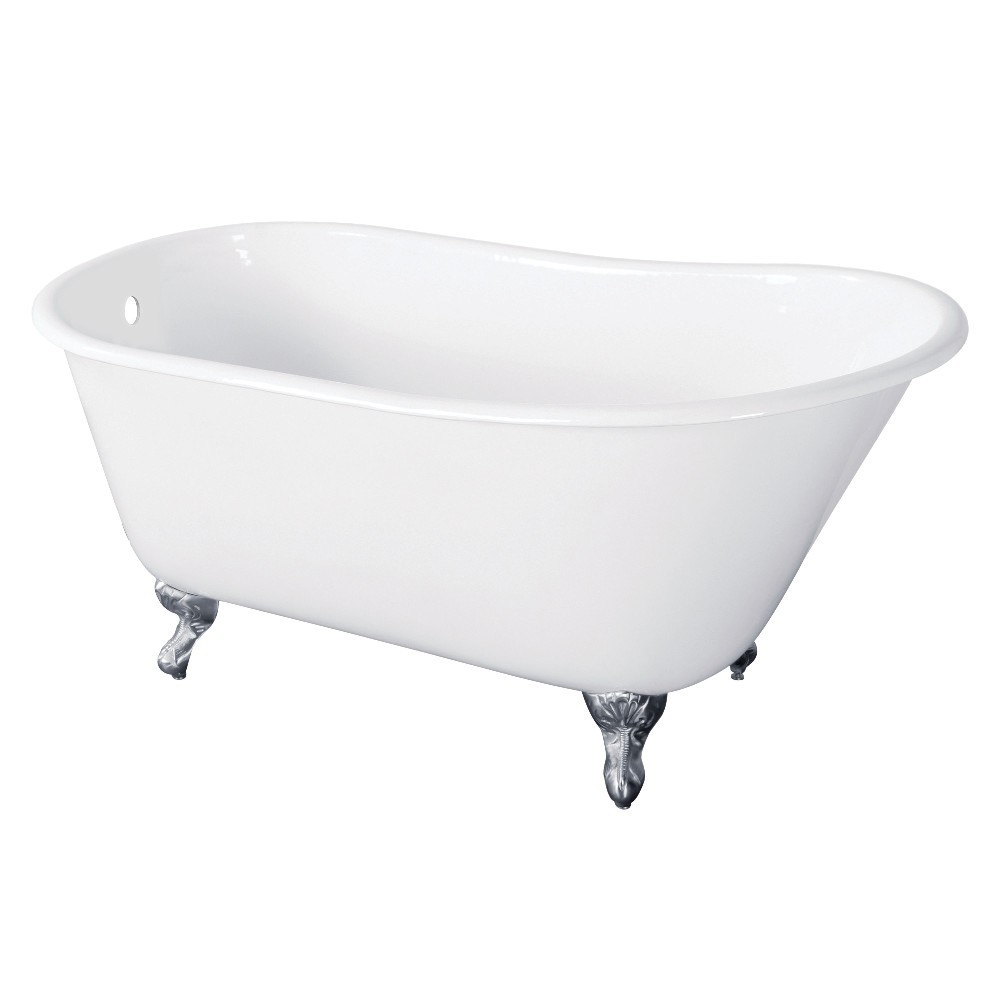 Aqua Eden 57-Inch Cast Iron Slipper Clawfoot Tub without Faucet Drillings, White/Polished Chrome