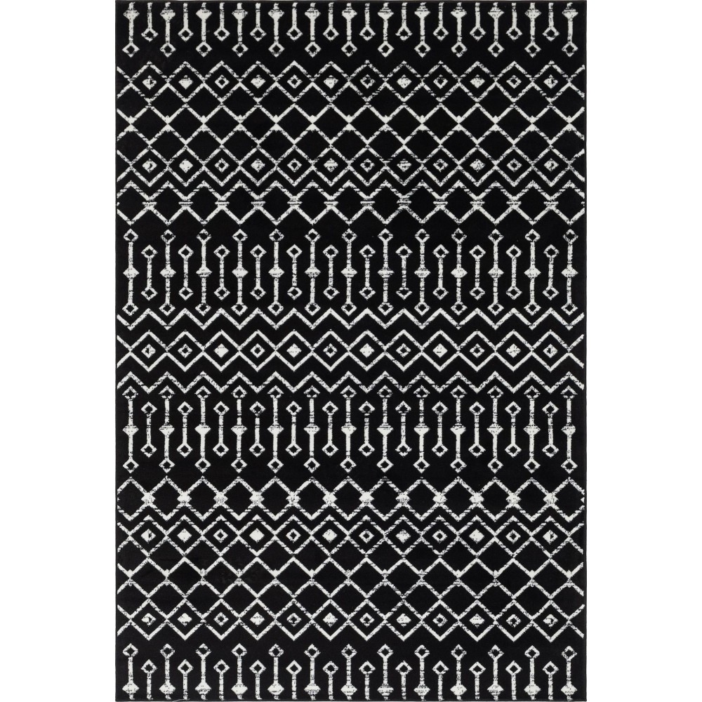 Rug Unique Loom Moroccan Trellis Black Rectangular 6' 0 x 9' 0