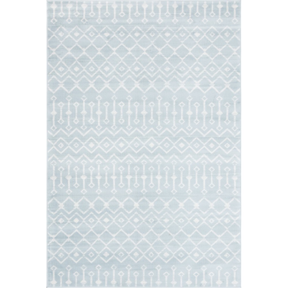 Rug Unique Loom Moroccan Trellis Light Blue Rectangular 6' 0 x 9' 0