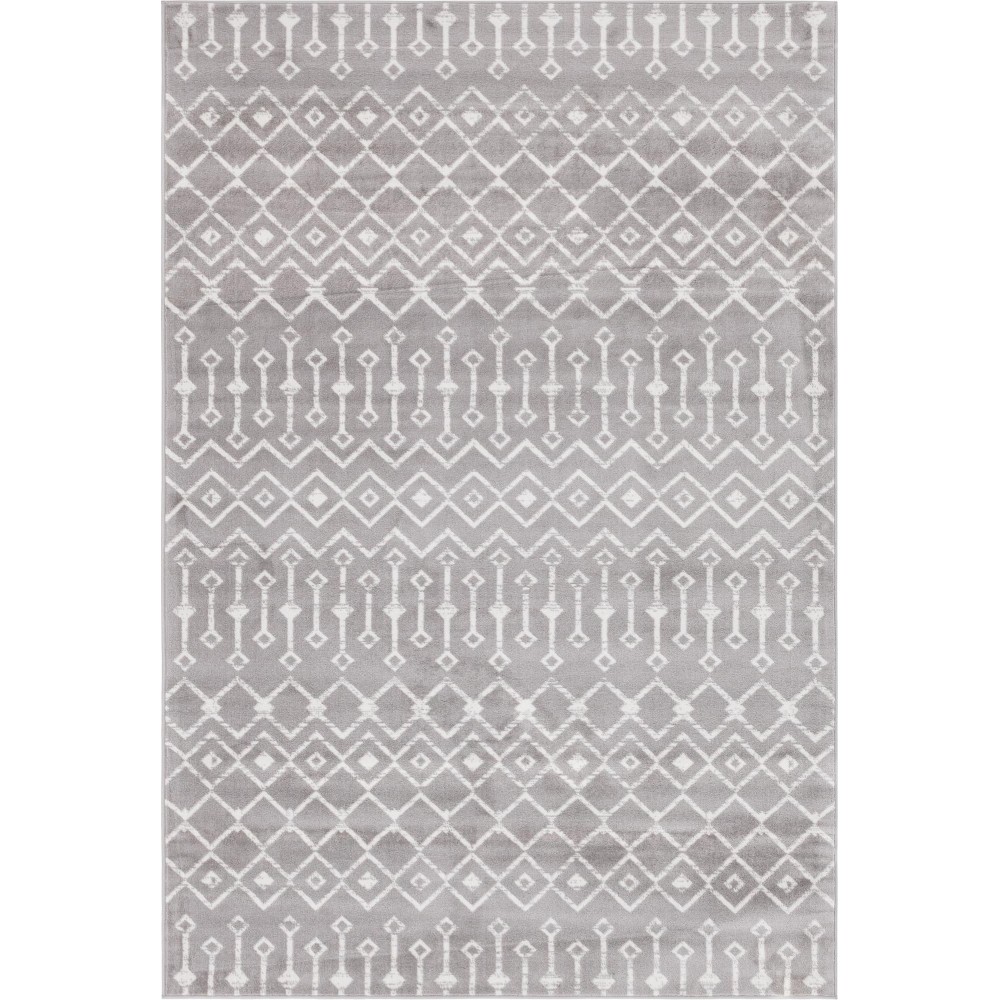 Rug Unique Loom Moroccan Trellis Light Gray Rectangular 6' 0 x 9' 0