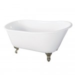 Aqua Eden 57-Inch Cast Iron Slipper Clawfoot Tub without Faucet Drillings, White/Brushed Nickel