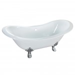 Aqua Eden 61-Inch Cast Iron Double Slipper Clawfoot Tub (No Faucet Drillings), White/Polished Chrome