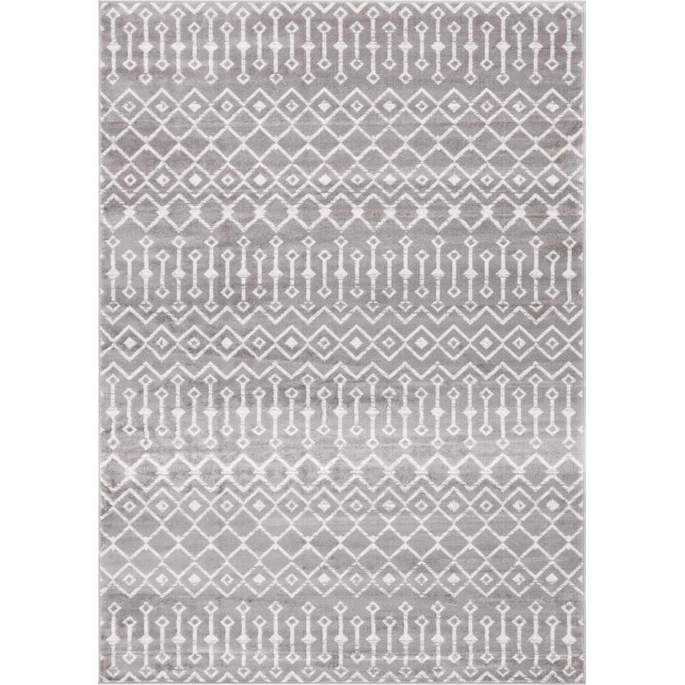 Rug Unique Loom Moroccan Trellis Light Gray Rectangular 7' 0 x 10' 0