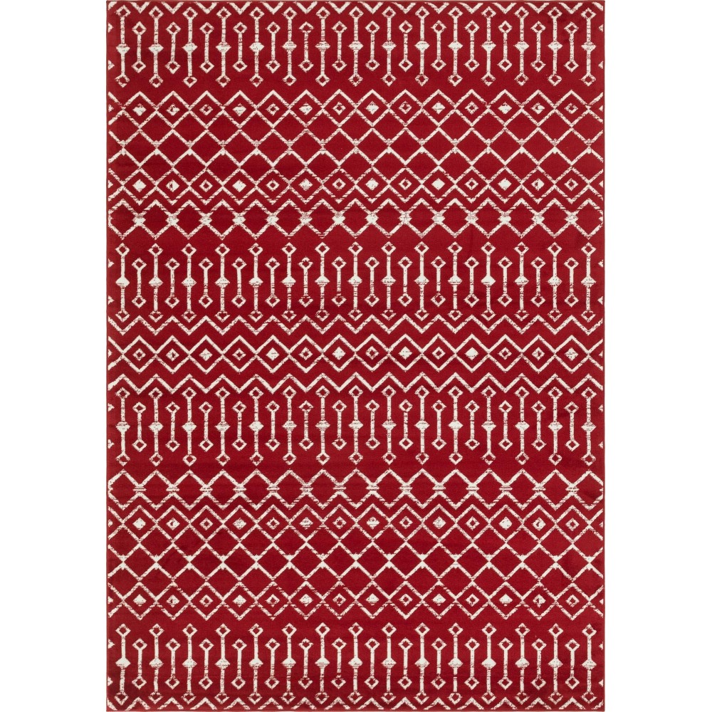 Rug Unique Loom Moroccan Trellis Red Rectangular 7' 0 x 10' 0